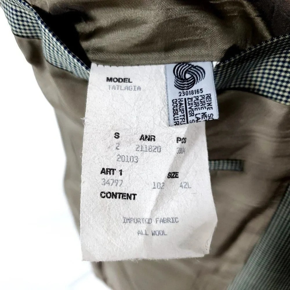 Hugo Boss Tatlagia‎ Wool 3 Button Blazer 42L Blue Cream Teal Plaid